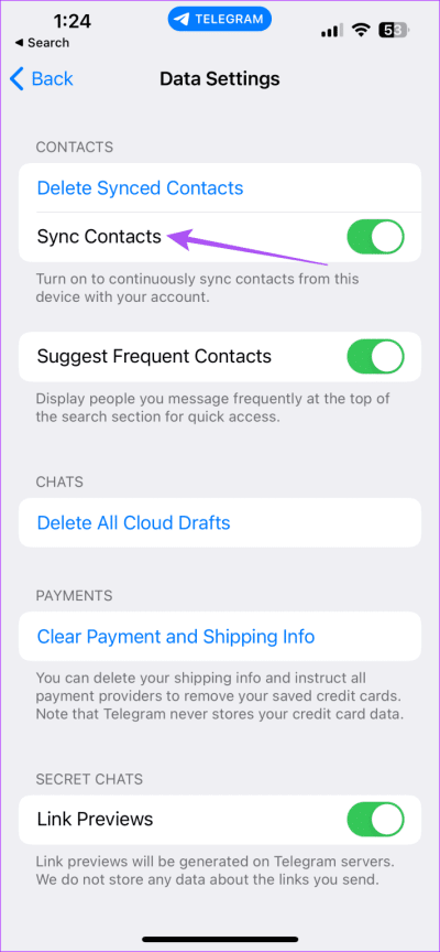 sync-contacts-telegram-iphone-711x1536-copy-0-e1688148123203 أفضل 6 إصلاحات لعدم مزامنة جهات الاتصال في Telegram على iPhone و Android