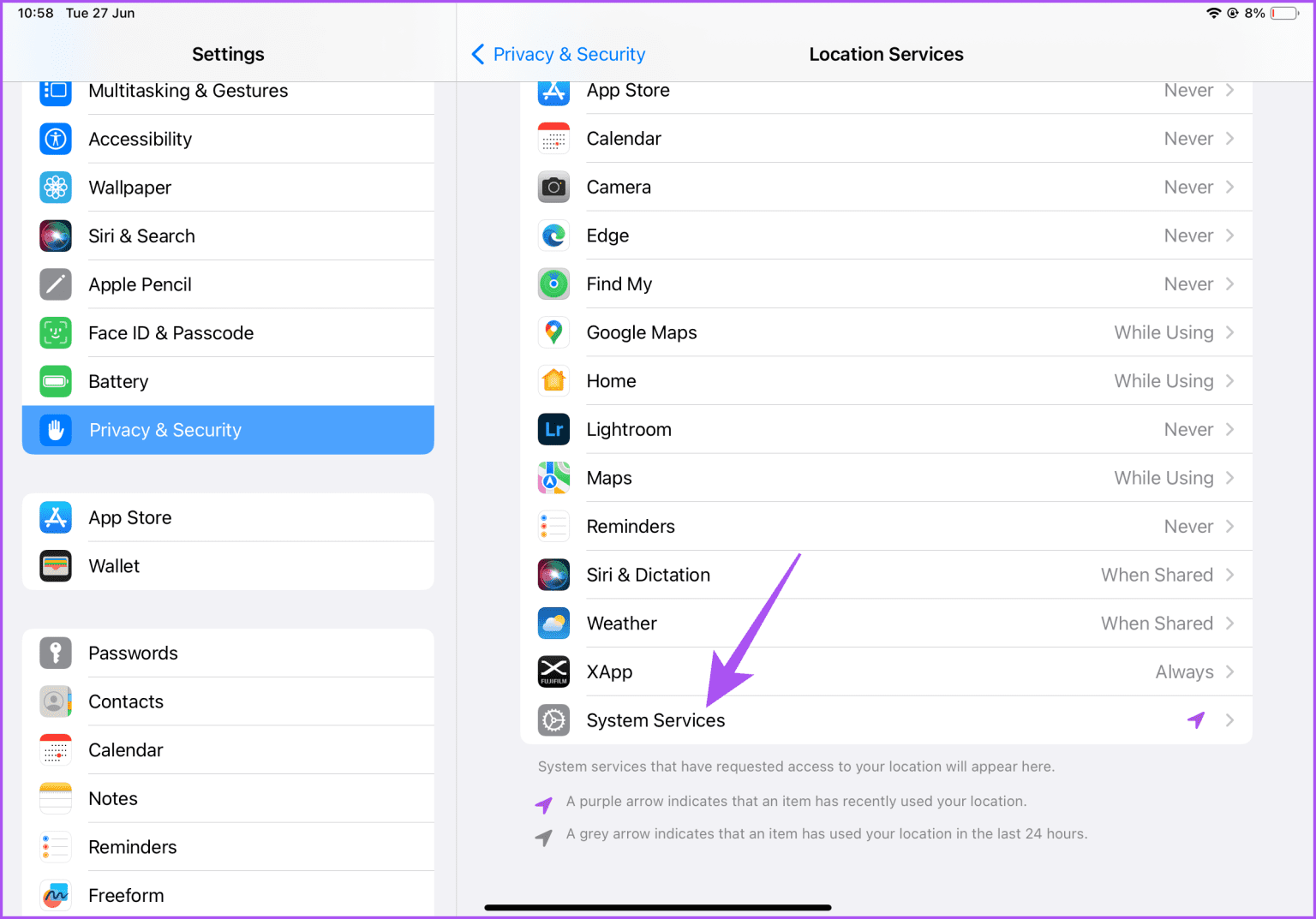 system-services-settings-iPad-1536x1073-1 كيفية التحقق من سجل المواقع الجغرافية على iPhone و iPad و Mac