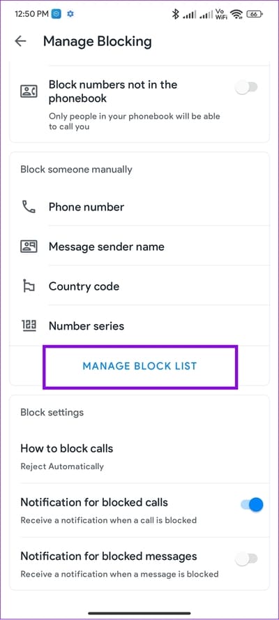 tap-manage-blocklist كيفية البحث عن الأرقام المحظورة على أي جهاز Android