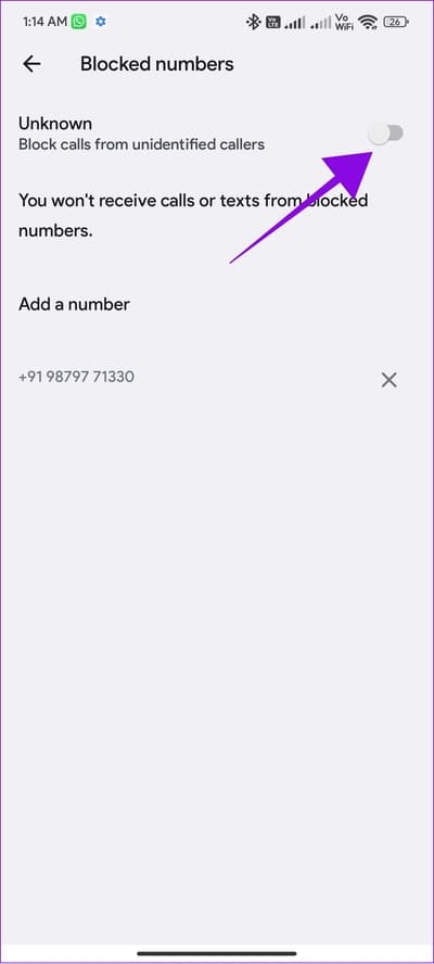 toggle-off-unknown-in-Google-dialer كيفية البحث عن الأرقام المحظورة على أي جهاز Android