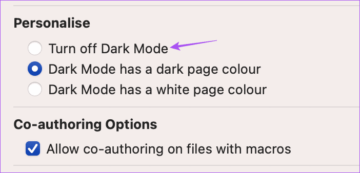 turn-off-dark-mode-ms-word-mac أفضل 6 إصلاحات لعدم عمل الوضع الداكن في Microsoft Word على Mac