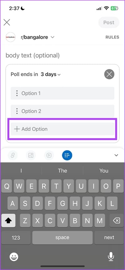 Add-Option-1 كيفية إجراء استطلاع على Reddit للويب و iPhone و Android
