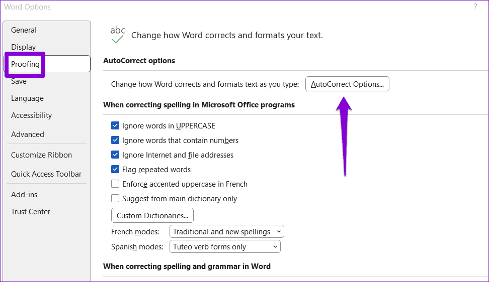 AutoCorrect-in-Word أفضل 6 طرق لإصلاح عدم عمل الارتباطات التشعبية في Microsoft Word على Windows