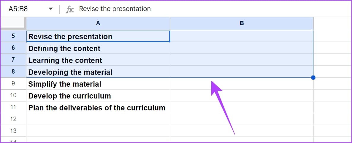 Cell-Selection كيفية تغيير حجم الخلية في Google Sheets