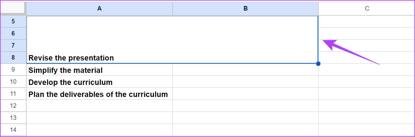 Cells-Merged كيفية تغيير حجم الخلية في Google Sheets