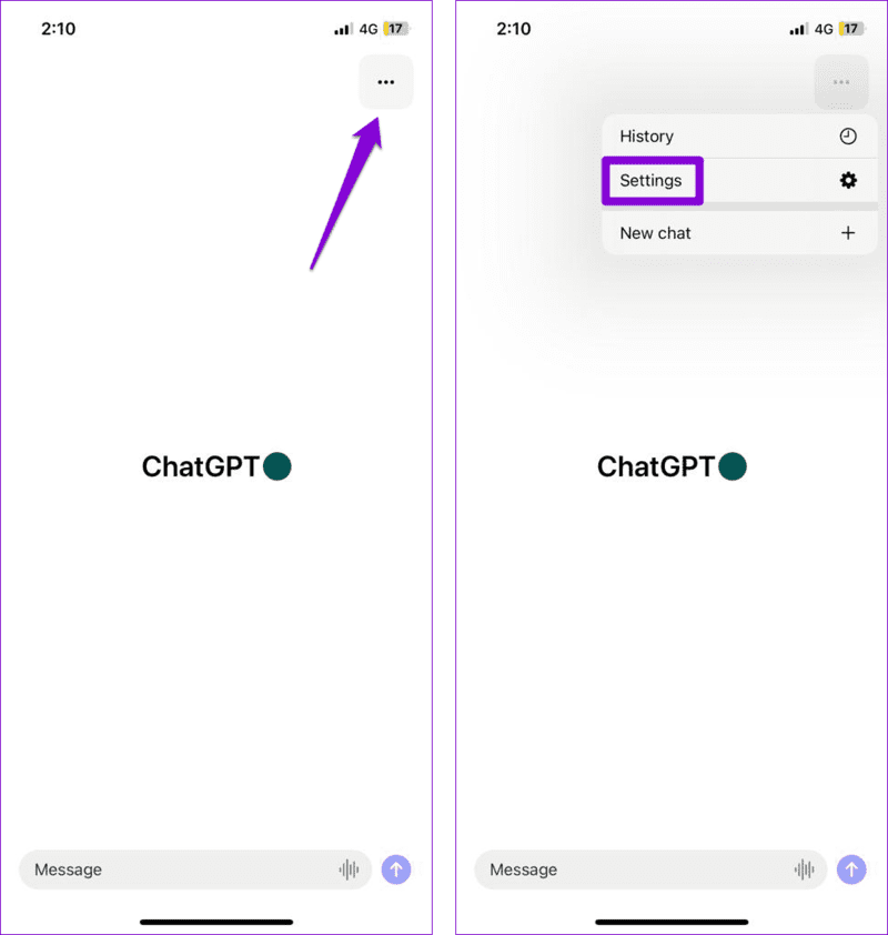 ChatGPT-App-Settings-Menu أفضل 7 طرق لإصلاح عدم عمل تطبيق ChatGPT على iPhone