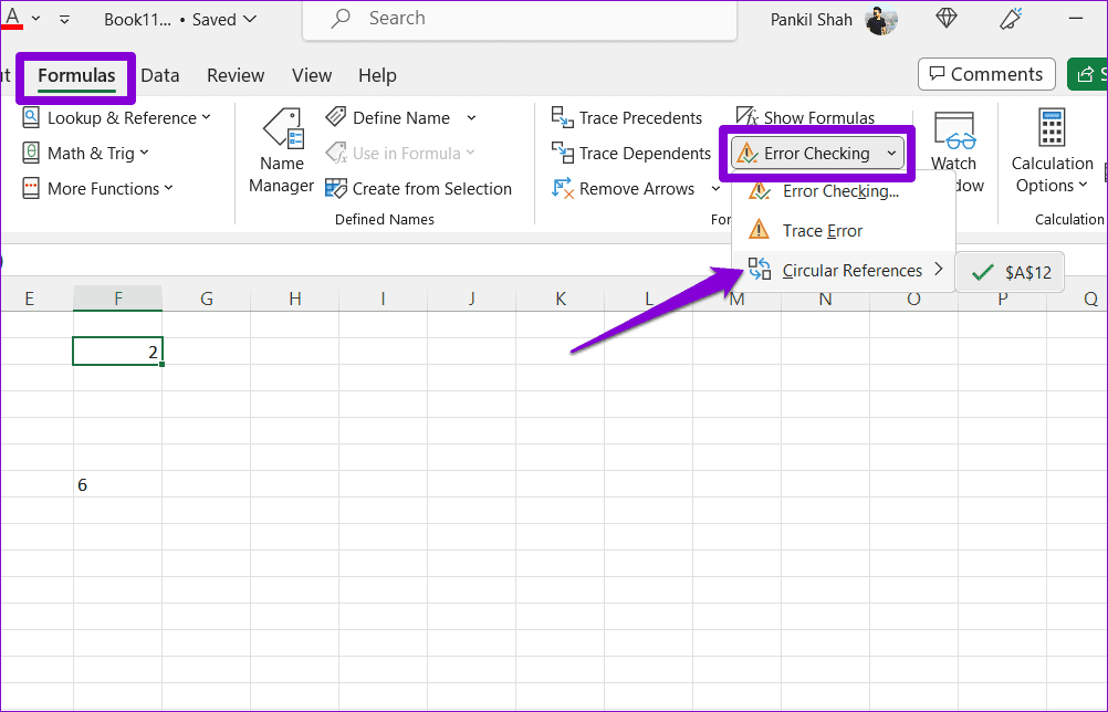 Check-Circular-References-in-Excel أفضل 7 طرق لإصلاح عدم عمل الصيغ في Microsoft Excel على Windows