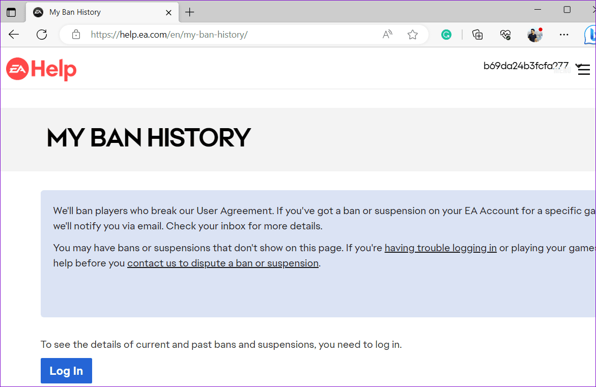 Check-EA-Ban-History أفضل 6 طرق لإصلاح تعذر الاتصال بخوادم EA على Windows