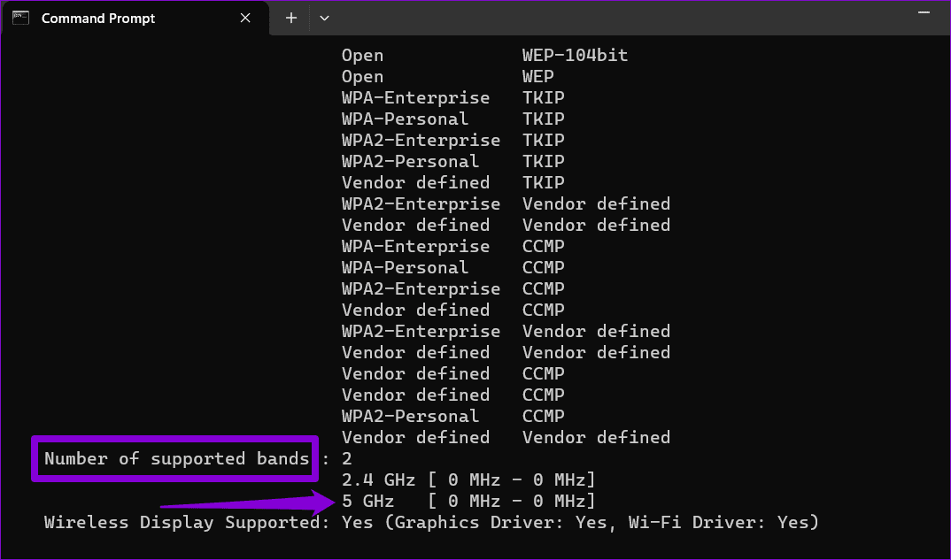 Check-If-Windows-Supports-5GHz-band بأفضل 8 طرق لإصلاح لا يمكن الاتصال بنطاق تردد 5 جيجاهرتز للـ Wi-Fi على Windows 11