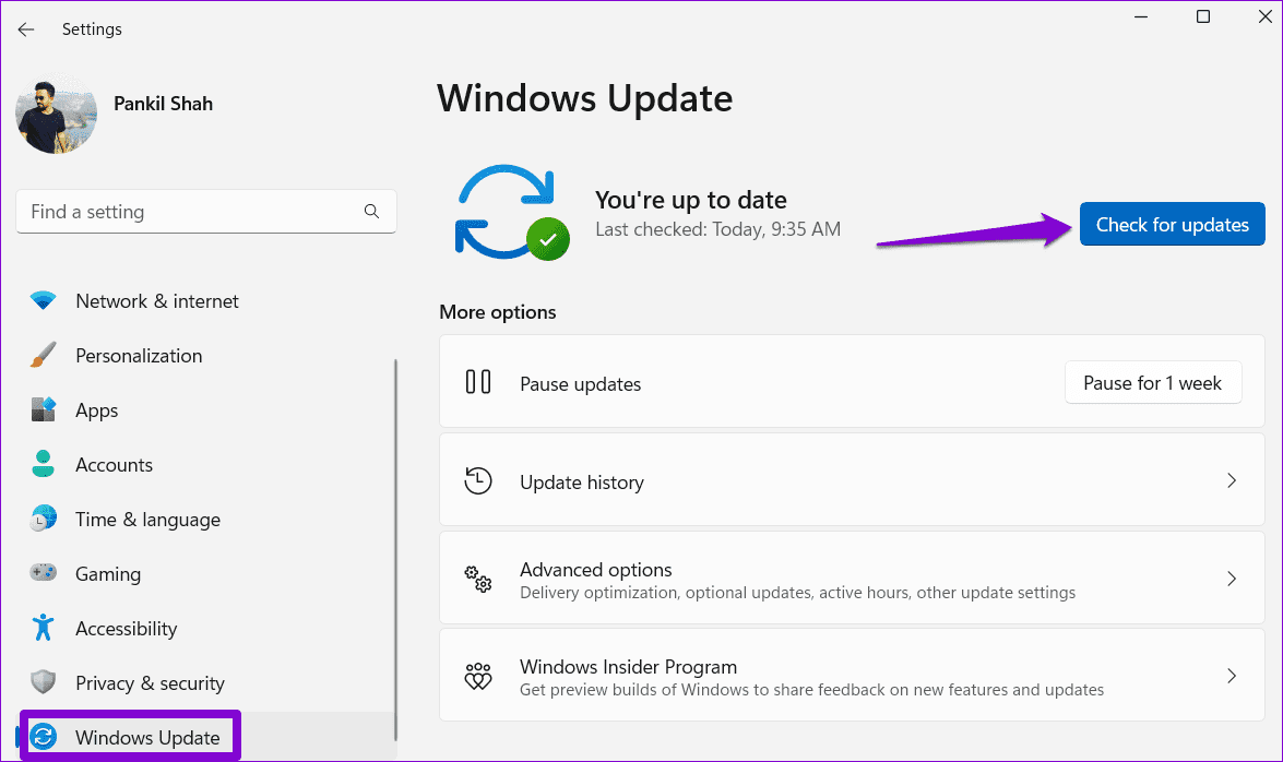 Check-for-Windows-Updates-6 أفضل 7 طرق لإصلاح تعذر تثبيت برامج التشغيل على Windows 11