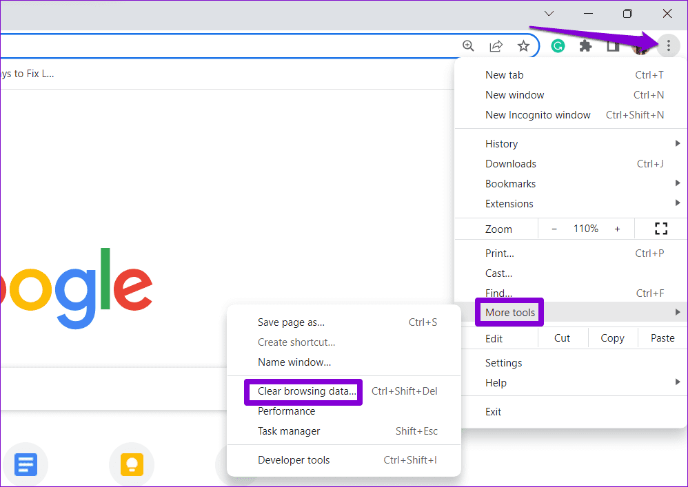 Clear-Browsing-Data-Panel-in-Chrome أفضل 7 طرق لإصلاح عدم تحميل Google Slides في Chrome