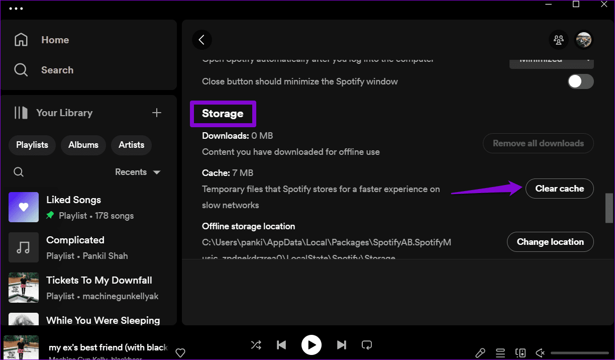 Clear-Spotify-Cache-on-Windows أفضل 6 طرق لإصلاح خطأ "قد يحظر جدار الحماية Spotify" على Windows