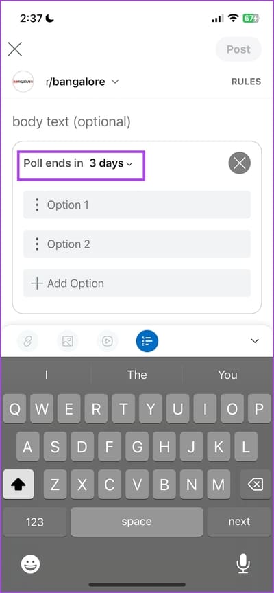 Click-on-Number-of-Days كيفية إجراء استطلاع على Reddit للويب و iPhone و Android
