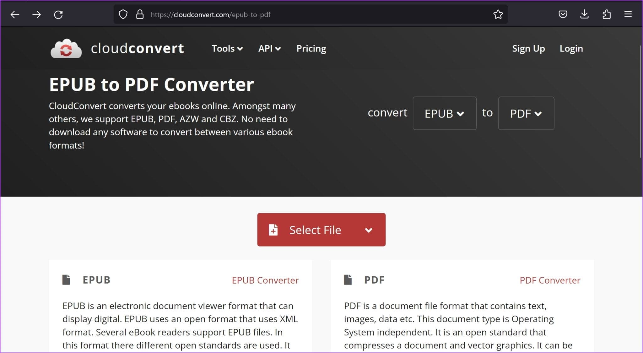 CloudConvert-2048x1124-1 أفضل 5 طرق لتحويل من EPUB إلى PDF (أو PDF إلى EPUB) لسطح المكتب والجوال