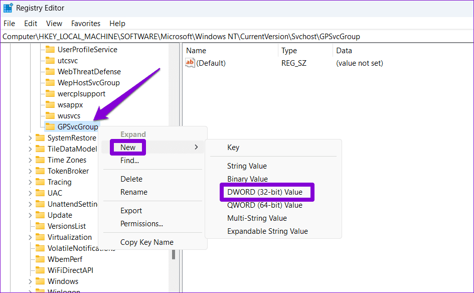 Create-DWORD-on-Windows أفضل 6 طرق لإصلاح نظام Windows PC عالق على يرجى الانتظار حتى ظهور شاشة GPSVC