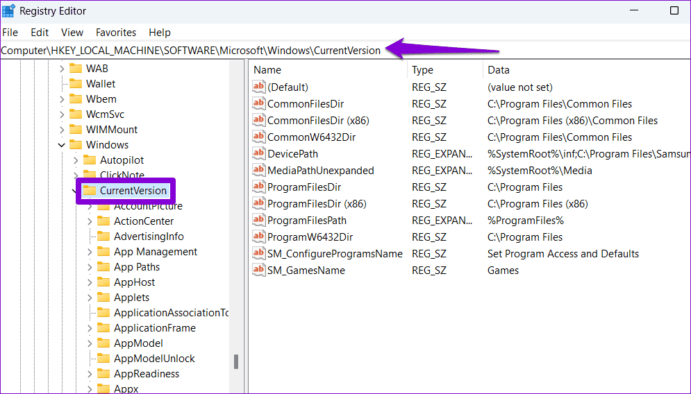 CurrentVersion-Registry-Key أفضل 6 طرق لإصلاح تعذر تشغيل ملفات EXE على Windows 11