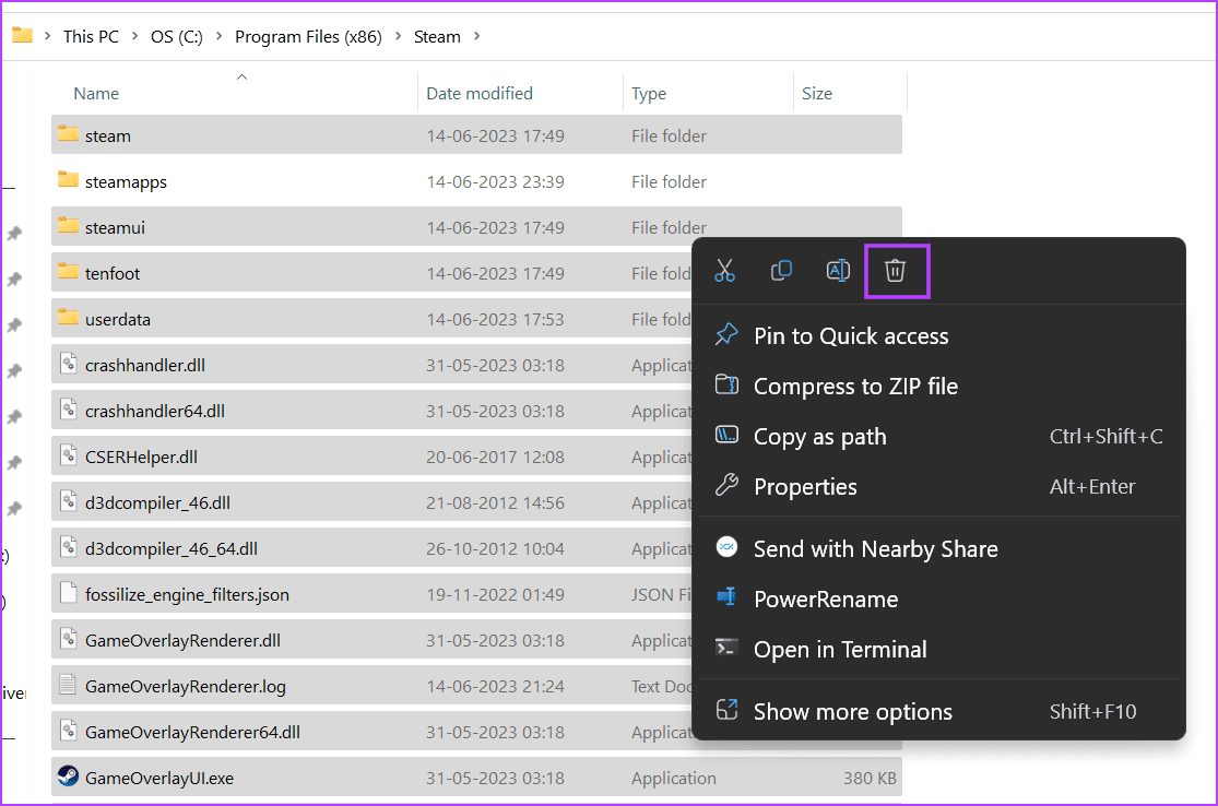Delete-Files-From-Steam-Folder-2 أفضل 7 طرق لإصلاح خطأ "توقف Steam عند التحقق من التثبيت" في Windows