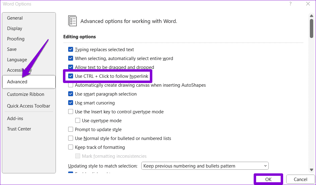 Disable-Ctrl-Click-in-Word أفضل 6 طرق لإصلاح عدم عمل الارتباطات التشعبية في Microsoft Word على Windows
