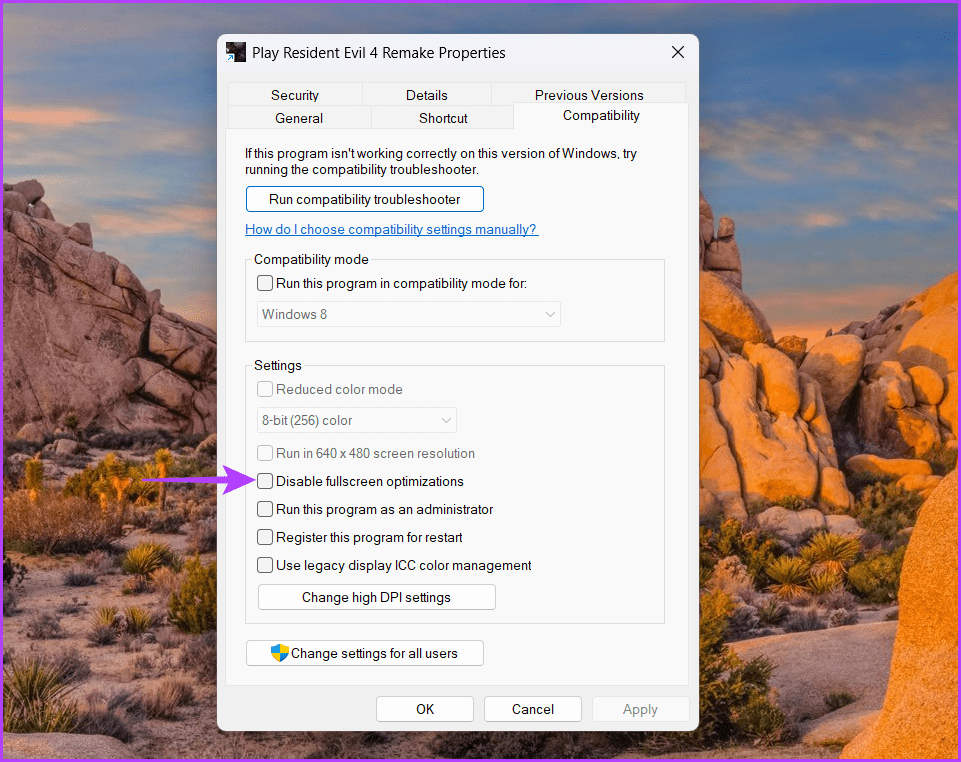 Disable-fullscreen-optimization-box أفضل 6 طرق لإصلاح عدم فتح الألعاب في وضع ملء الشاشة على Windows 11