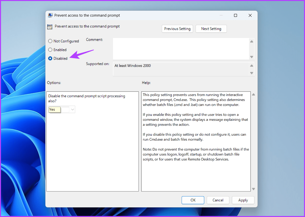 Disabled-Option-1 أفضل طريقتين لتعطيل Command Prompt و Windows PowerShell على Windows 11