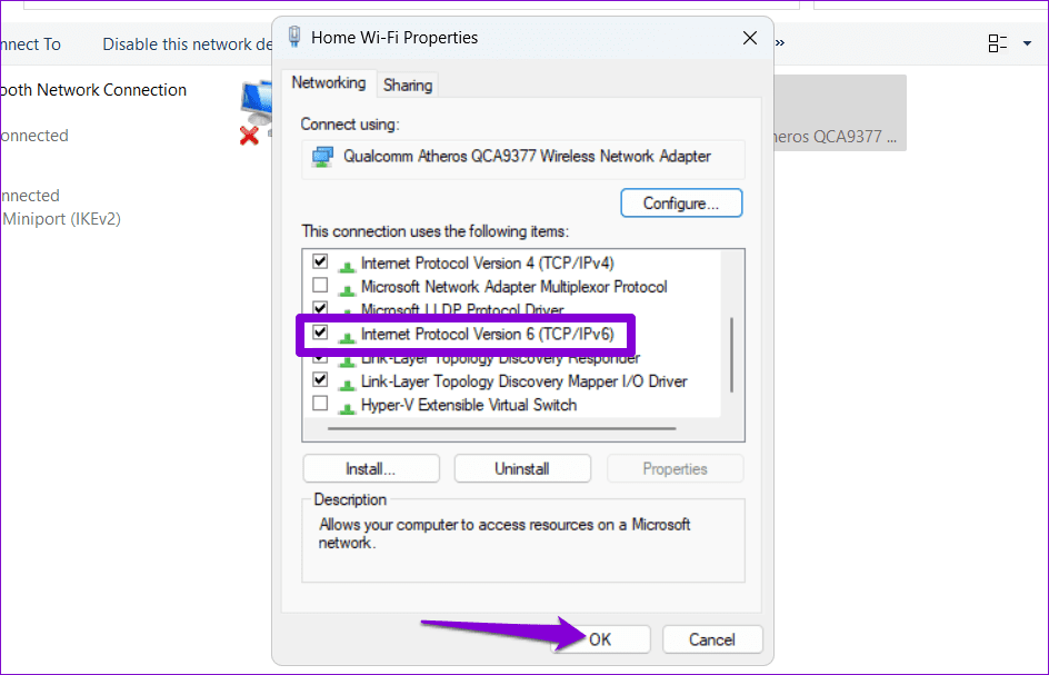 Enable-IPv6 بأفضل 8 طرق لإصلاح لا يمكن الاتصال بنطاق تردد 5 جيجاهرتز للـ Wi-Fi على Windows 11