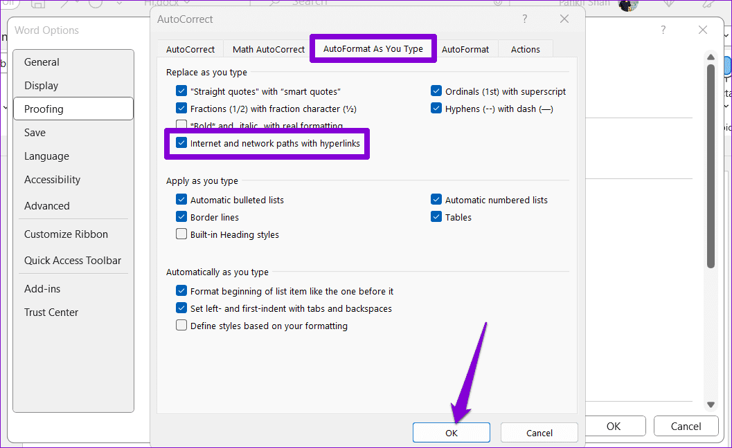 Enable-Link-Formatting-in-Word أفضل 6 طرق لإصلاح عدم عمل الارتباطات التشعبية في Microsoft Word على Windows