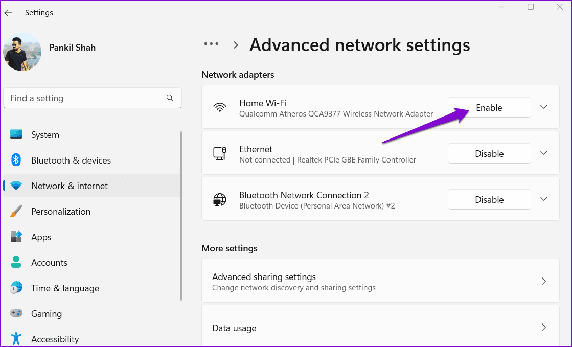 Enable-Network-Adapter-on-Windows بأفضل 8 طرق لإصلاح لا يمكن الاتصال بنطاق تردد 5 جيجاهرتز للـ Wi-Fi على Windows 11