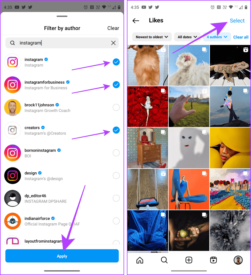 Filter-Likes-by-Authors-on-Instagram كيفية إلغاء الإعجاب أو إلغاء حفظ جميع المنشورات على Instagram دفعة واحدة