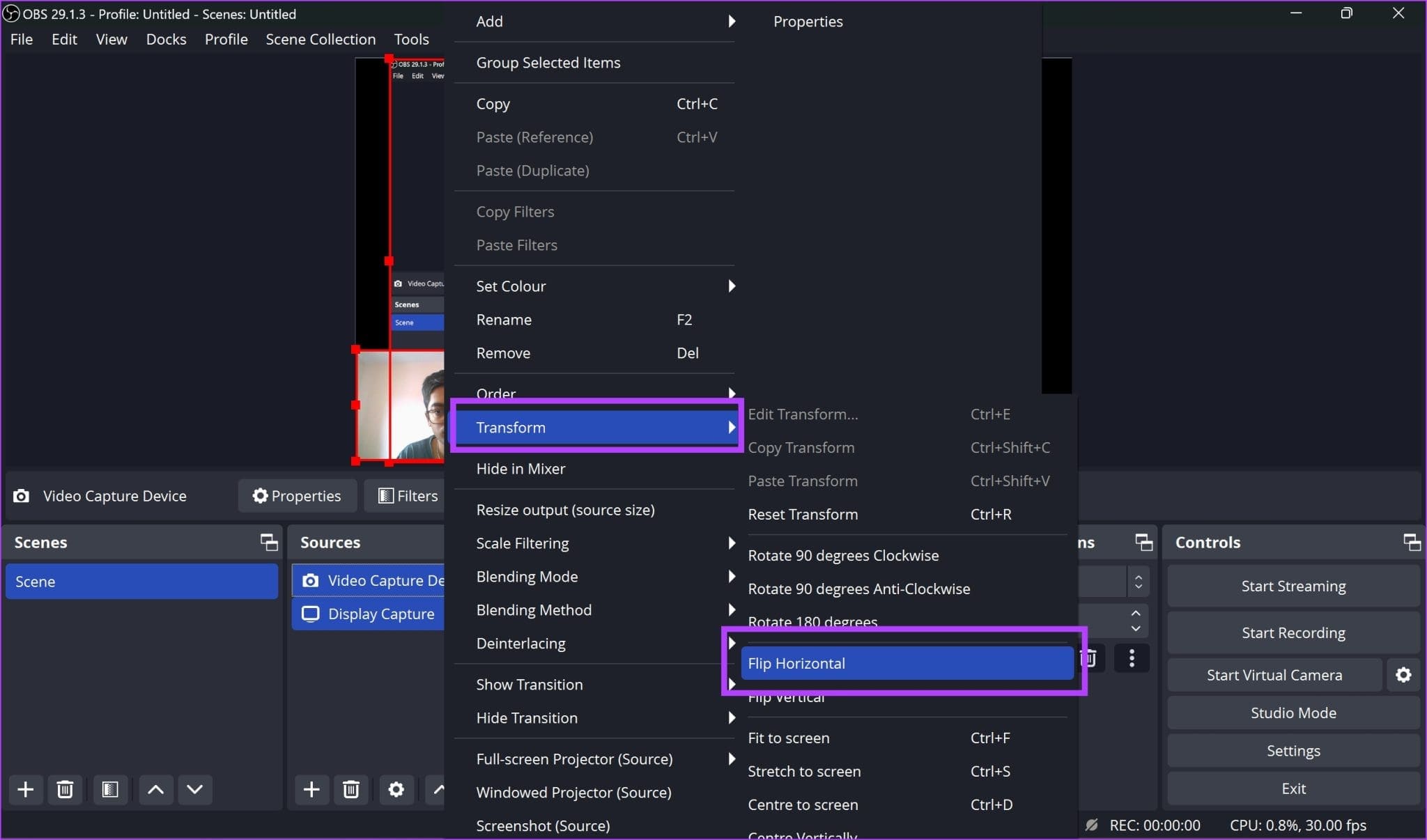 Flip-Horizontal-2048x1206-1 كيفية إعداد الكاميرا الافتراضية OBS  على نظامي التشغيل Windows و Mac