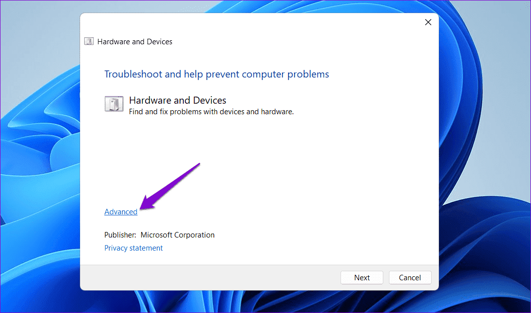Hardware-and-Devices-Troubleshooter-4 أفضل 7 طرق لإصلاح تعذر تثبيت برامج التشغيل على Windows 11