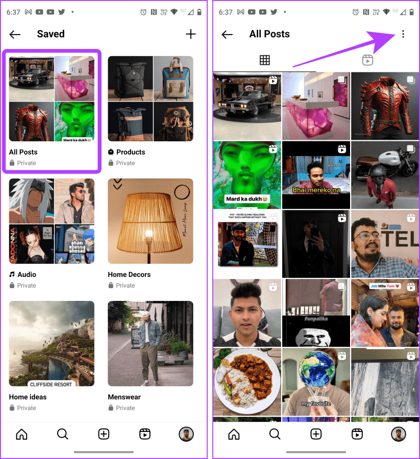 Instagram-Saved-Collection-on-Mobile كيفية إلغاء الإعجاب أو إلغاء حفظ جميع المنشورات على Instagram دفعة واحدة