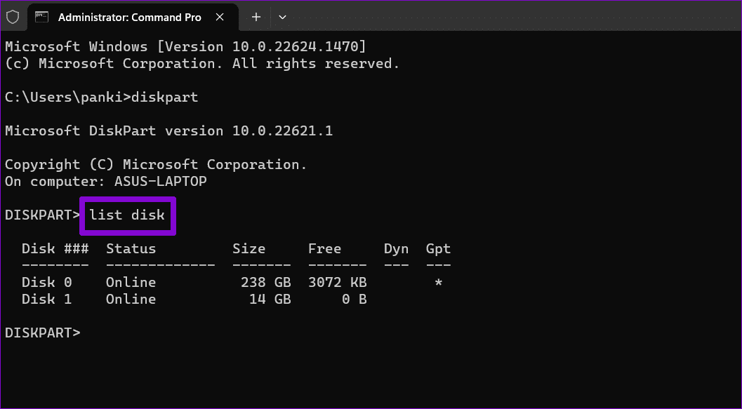 List-Disk-in-CMD أفضل 3 طرق لإزالة الحماية ضد الكتابة من محركات أقراص USB وبطاقات SD على Windows 11