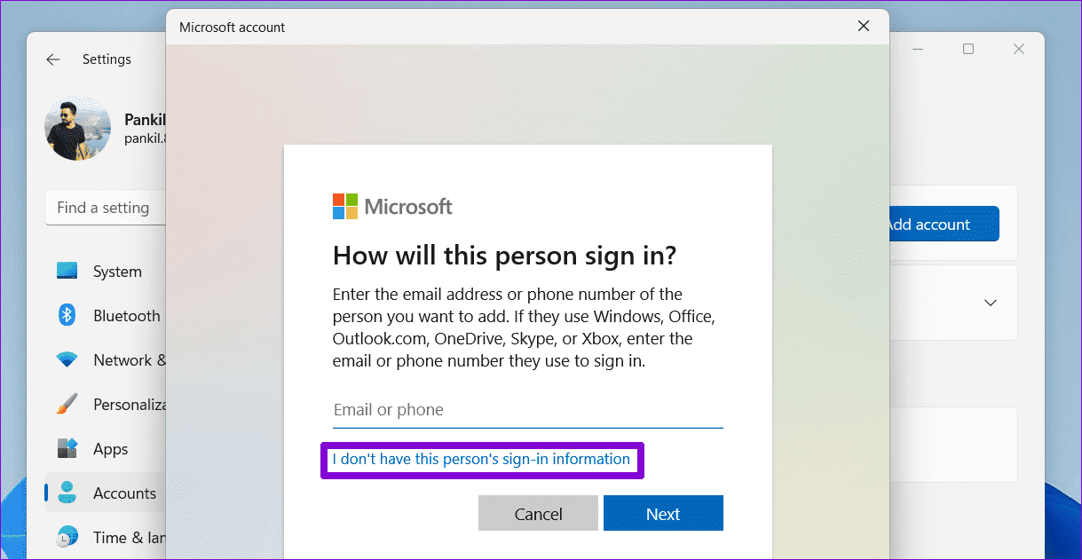 Microsoft-Account-Window-1 أفضل 6 طرق لإصلاح تعذر تشغيل ملفات EXE على Windows 11