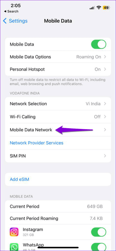 Mobile-Data-Network-Settings-on-iPhone أفضل 9 طرق لاستعادة نقطة الاتصال الشخصية المفقودة على iPhone