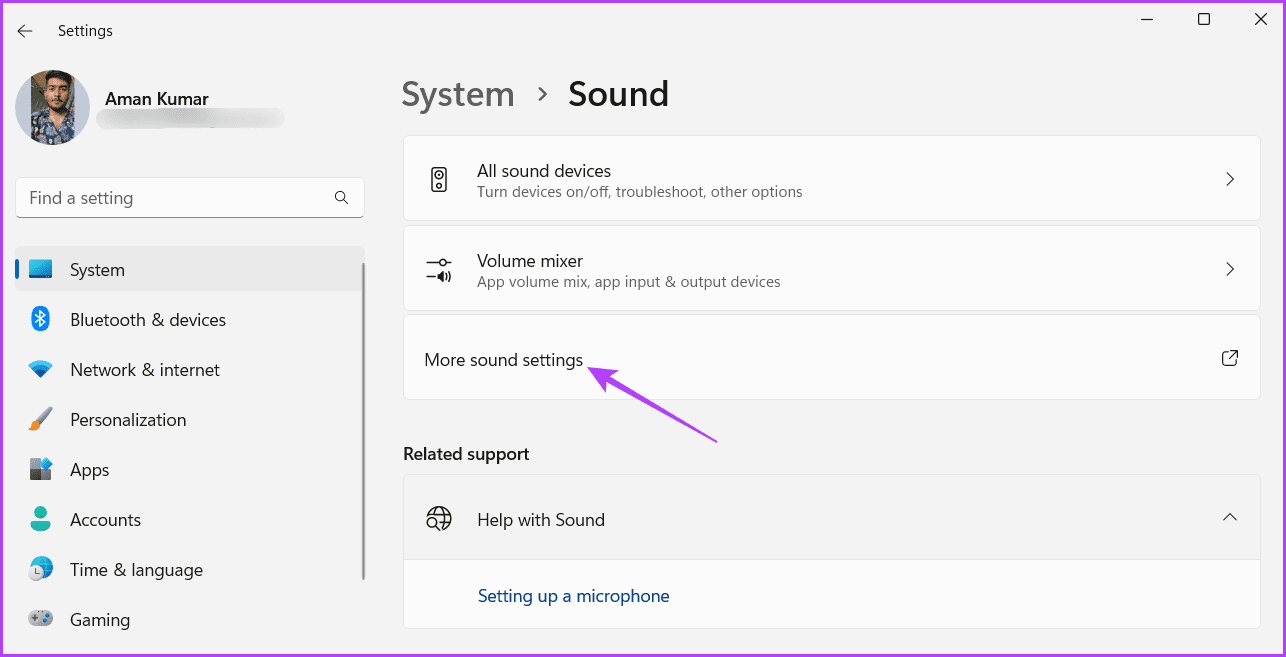 More-sound-settings-3 أفضل 5 طرق لإصلاح عدم عمل مسجل الصوت على Windows 11