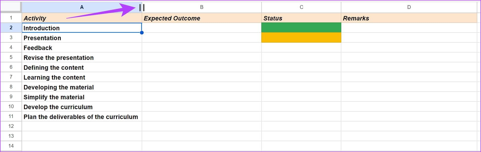 Move-cursor كيفية تغيير حجم الخلية في Google Sheets