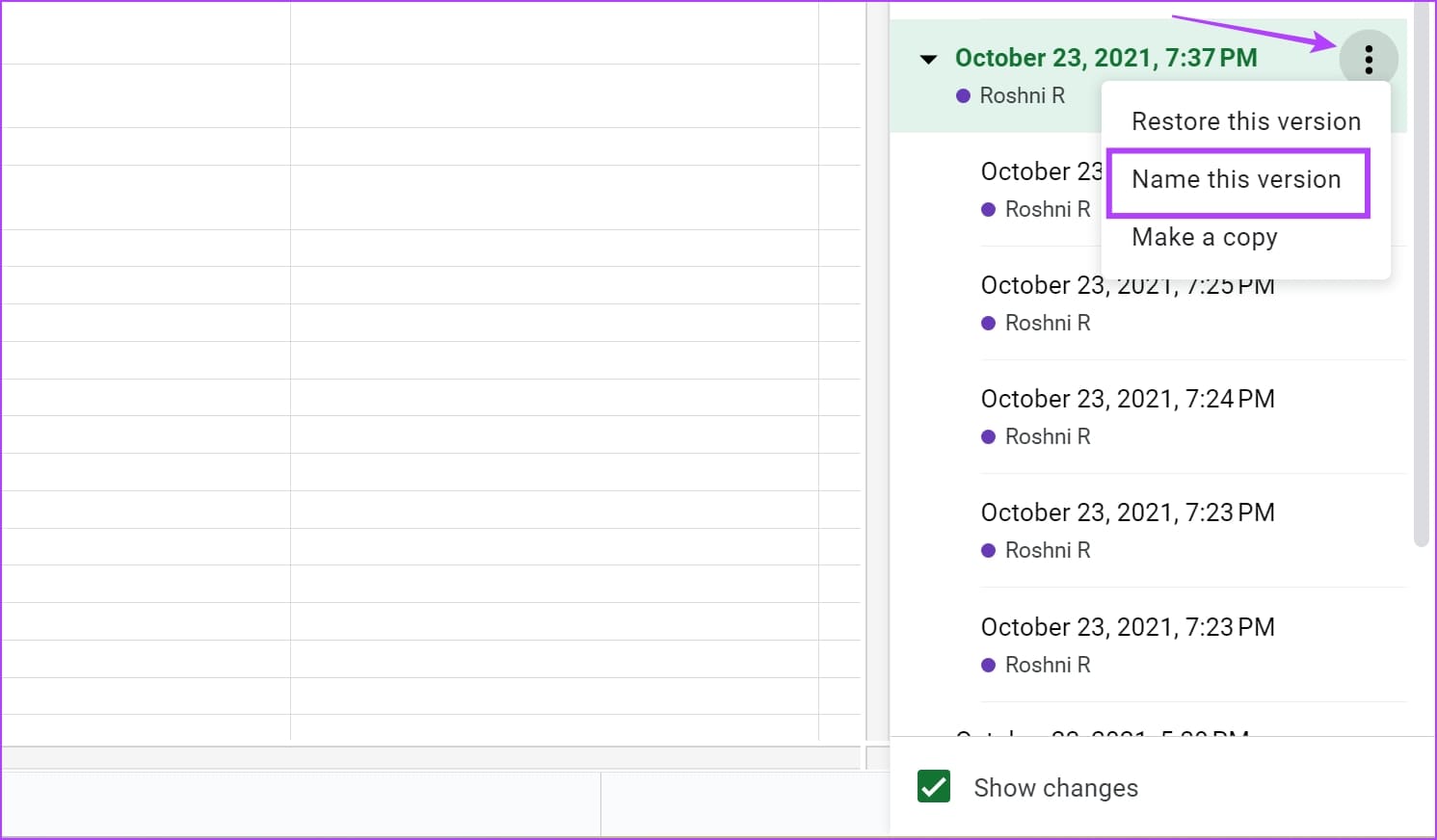 Name-this-version-1 كيف ترى سجل التحرير في Google Sheets وماذا تفعل إذا لم تتمكن من ذلك