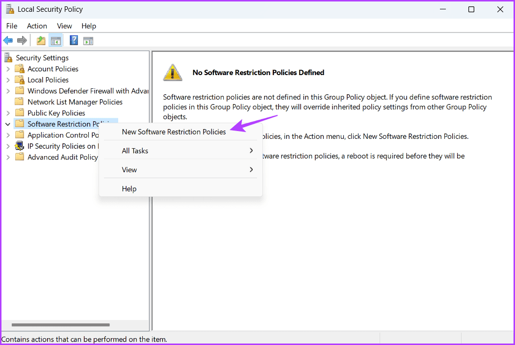 New-Software-Restriction-Policies أفضل طريقتين لتعطيل Command Prompt و Windows PowerShell على Windows 11