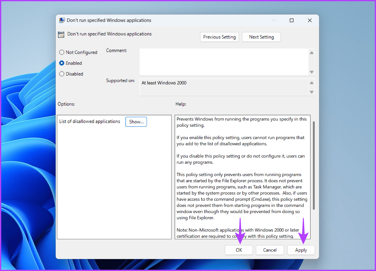 Ok-button أفضل طريقتين لتعطيل Command Prompt و Windows PowerShell على Windows 11