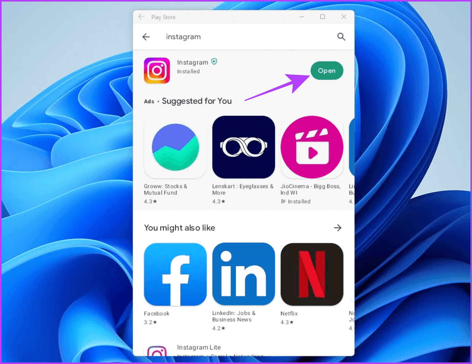 Opening-Instagram-on-Windows كيفية إلغاء الإعجاب أو إلغاء حفظ جميع المنشورات على Instagram دفعة واحدة