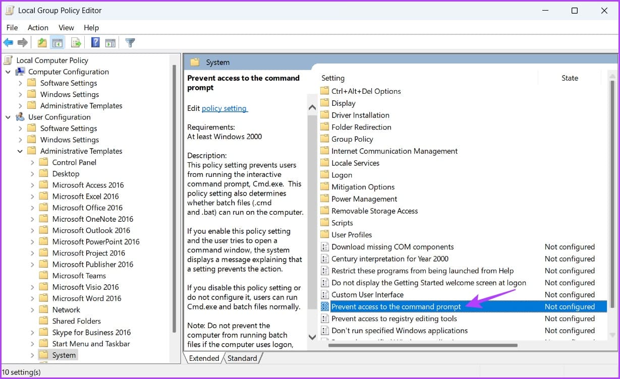 Prevent-access-to-command-prompt أفضل طريقتين لتعطيل Command Prompt و Windows PowerShell على Windows 11