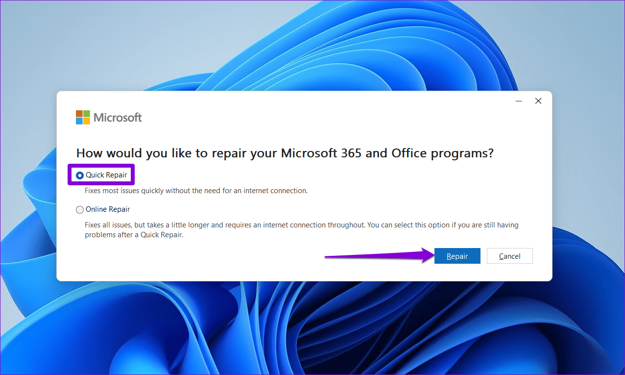 Quick-Repair-Office-1 أفضل 6 طرق لإصلاح عدم حفظ المسودات في Microsoft Outlook على Windows