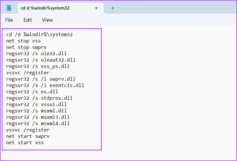 Re-Register-VSS-Components-2 أفضل 7 طرق لإصلاح خطأ "لا يمكن إنشاء نقطة استعادة 0x80042306" في Windows