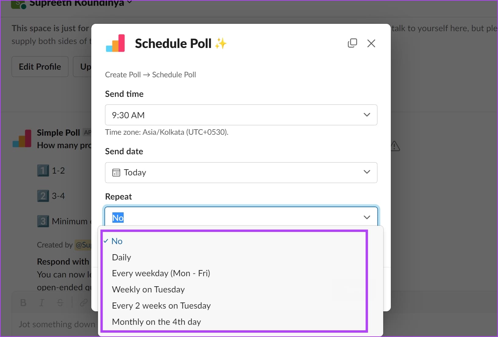 Recurring-Poll طريقتان لإنشاء استطلاع في Slack على أي جهاز