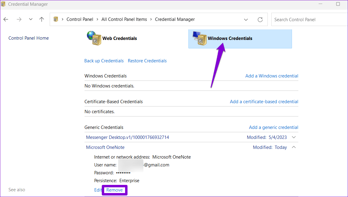 Remove-OneNote-Credentials-from-Windows-1 أهم 6 طرق لإصلاح تعذر تسجيل الدخول إلى Microsoft OneNote على Windows