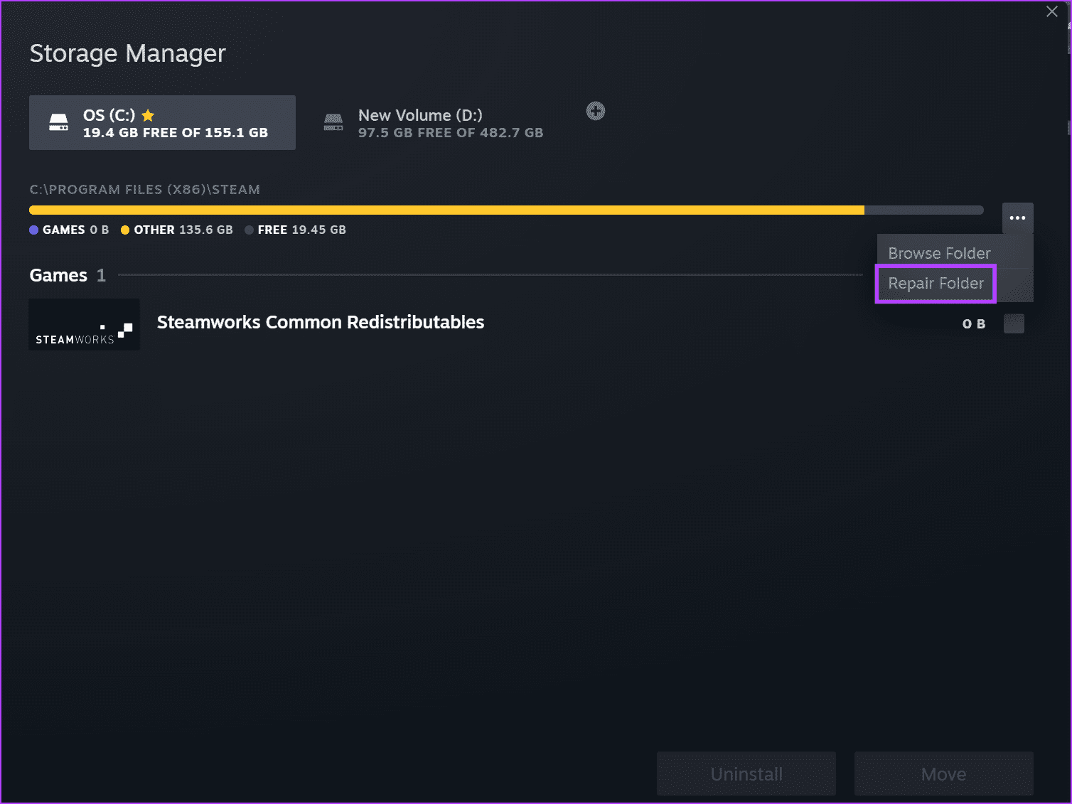 Repair-Steam-Library-Folder-2 أفضل 7 طرق لإصلاح خطأ "توقف Steam عند التحقق من التثبيت" في Windows