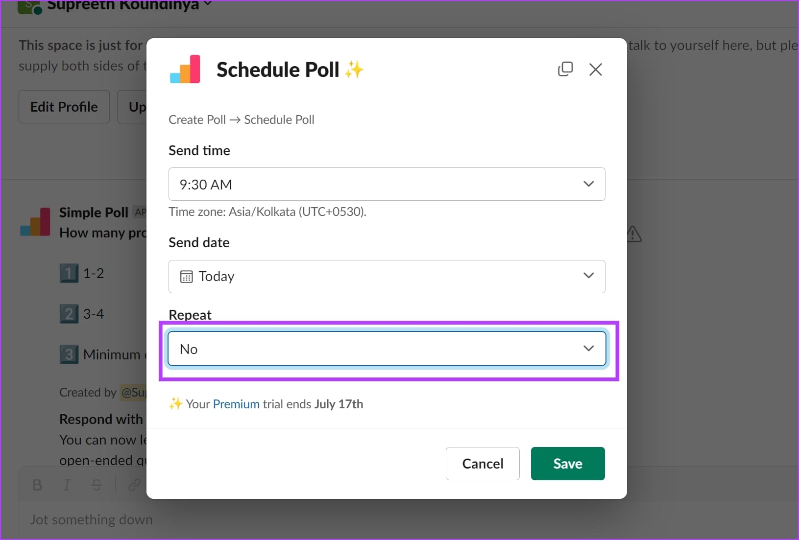Repeat-Poll طريقتان لإنشاء استطلاع في Slack على أي جهاز