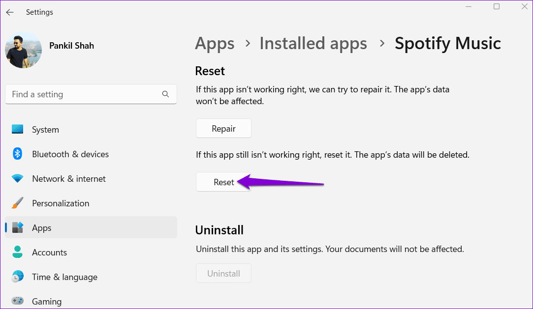 Reset-the-Spotify-App-on-Windows أفضل 6 طرق لإصلاح خطأ "قد يحظر جدار الحماية Spotify" على Windows