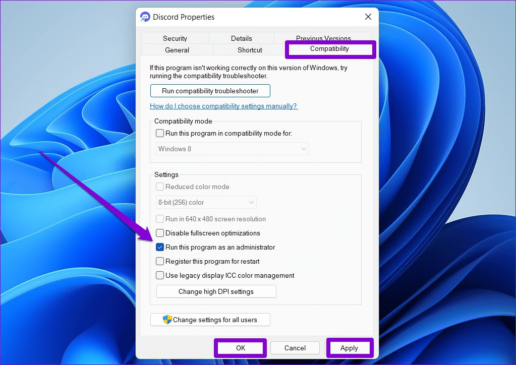 Run-Discord-Always-as-Administrator أفضل 6 طرق لإصلاح عدم اكتشاف Discord للألعاب على Windows