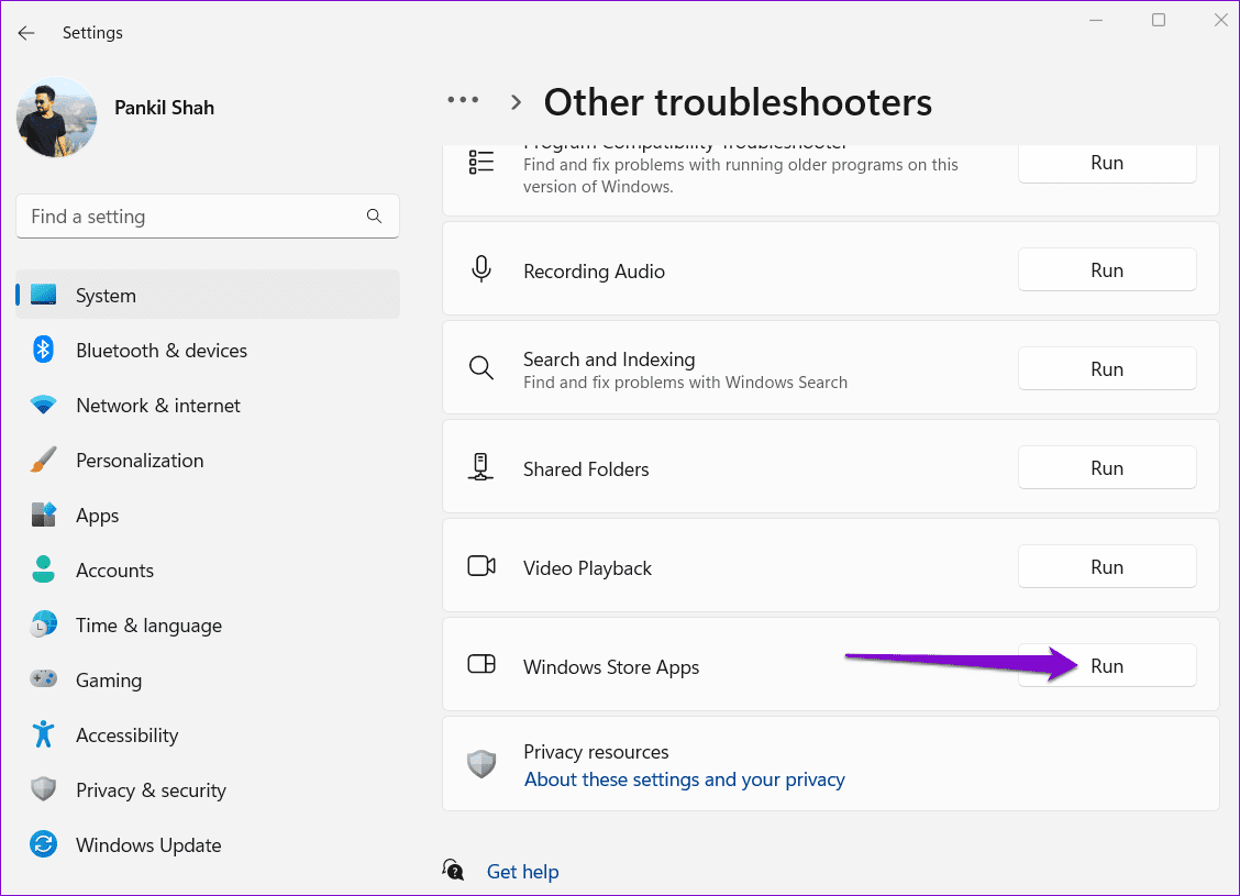 Run-Windows-Store-Apps-Troubleshooter-5 أهم 6 طرق لإصلاح تعذر تسجيل الدخول إلى Microsoft OneNote على Windows